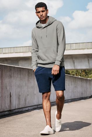 Navy Textured Jersey Shorts